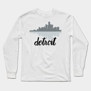 Detroit Skyline - Hand Lettered Gray Long Sleeve T-Shirt